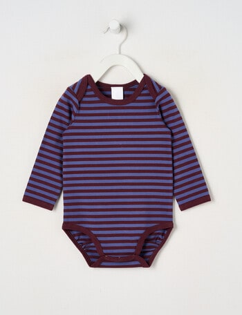 Teeny Weeny Play Time Stretch Cotton Long-Sleeve Cherry Bodysuit, Purple product photo