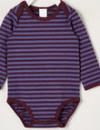 Teeny Weeny Play Time Stretch Cotton Long-Sleeve Cherry Bodysuit, Purple product photo View 02 S