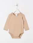 Teeny Weeny Play Time Stretch Cotton Long-Sleeve Bodysuit, Blonde Wood product photo