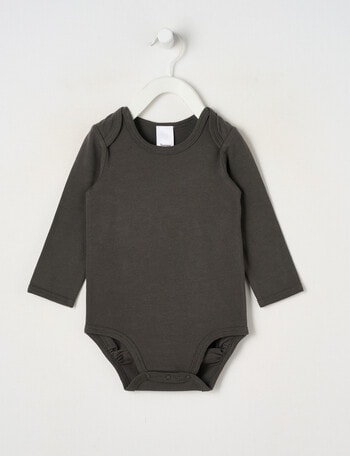 Teeny Weeny Play Time Stretch Cotton Long-Sleeve Bodysuit, Charcoal product photo