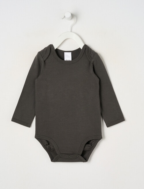 Teeny Weeny Play Time Stretch Cotton Long-Sleeve Bodysuit, Charcoal product photo