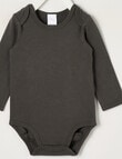 Teeny Weeny Play Time Stretch Cotton Long-Sleeve Bodysuit, Charcoal product photo View 02 S