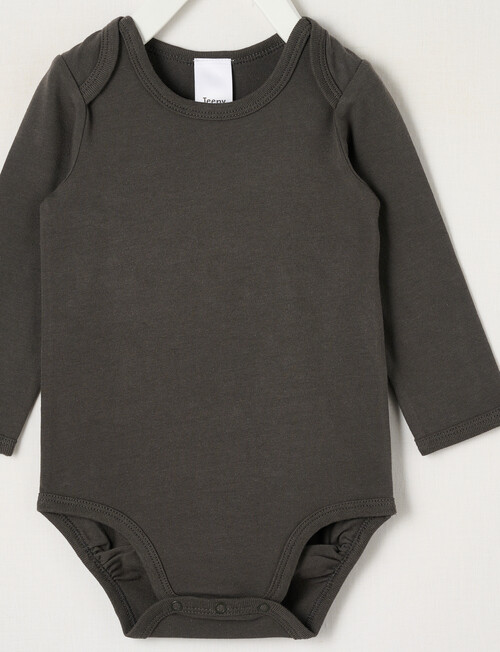 Teeny Weeny Play Time Stretch Cotton Long-Sleeve Bodysuit, Charcoal product photo View 02 L