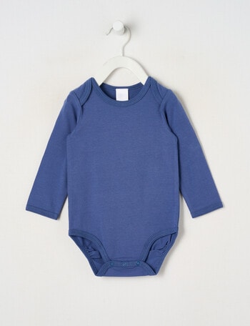 Teeny Weeny Play Time Stretch Cotton Long-Sleeve Bodysuit, Blue product photo