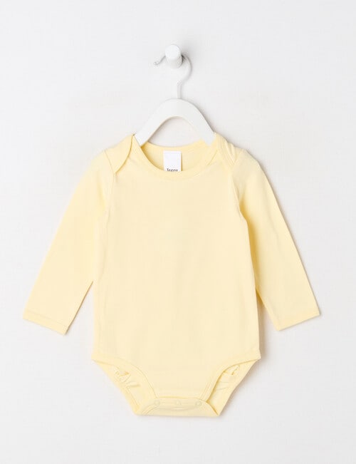 Teeny Weeny Play Time Stretch Cotton Long-Sleeve Bodysuit, Cream product photo
