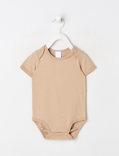 Teeny Weeny Play Time Stretch Cotton Short-Sleeve Bodysuit, Blonde Wood product photo