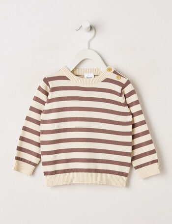 Teeny Weeny Stripe Crew Neck Knit Jumper, Brown product photo