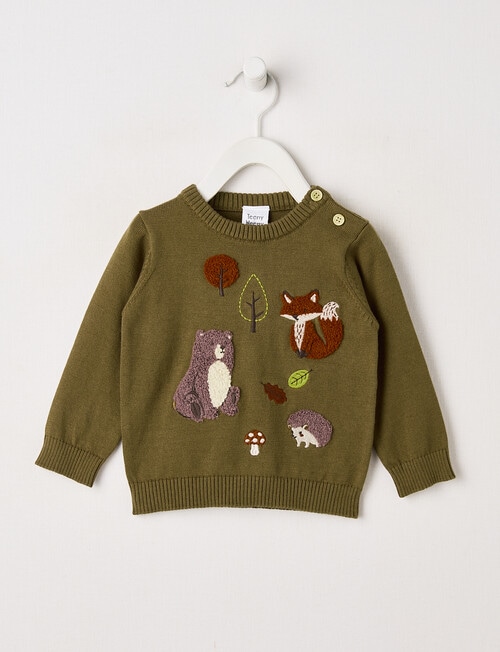 Teeny Weeny Crew Neck Knit Jumper, Olive product photo