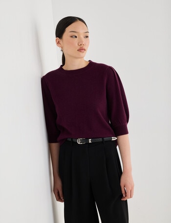 State of play Lark Short Sleeve Cashmere Blend Sweater, Dark Cherry product photo