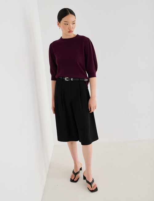 State of play Lark Short Sleeve Cashmere Blend Sweater, Dark Cherry product photo View 03 L