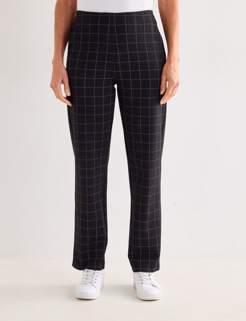 Ella J Ponte Straight Leg Pant, Black Check product photo