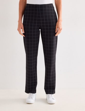 Ella J Ponte Straight Leg Pant, Shorter Length, Black Check product photo