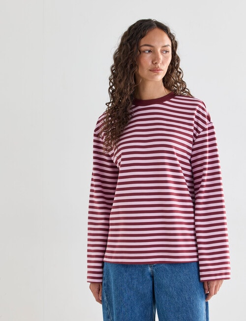 Mineral Alba Stripe Long Sleeve Tee, Pink Stripe product photo View 05 L