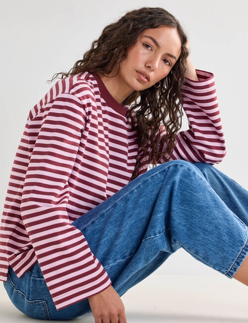 Mineral Alba Stripe Long Sleeve Tee, Pink Stripe product photo View 06 L