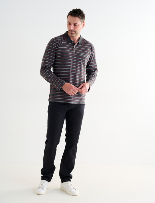 Chisel Yarn Dyed Stripe Long Sleeve Polo Shirt, Charcoal Marle product photo View 03 L