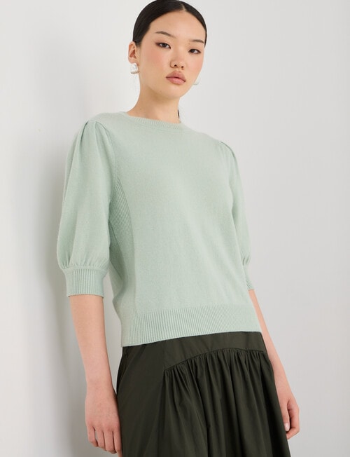 State of play Lark Short Sleeve Cashmere Blend Sweater, Seagrass product photo View 06 L