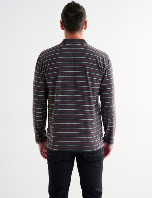 Chisel Yarn Dyed Stripe Long Sleeve Polo Shirt, Charcoal Marle product photo View 02 L