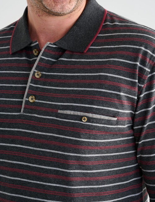 Chisel Yarn Dyed Stripe Long Sleeve Polo Shirt, Charcoal Marle product photo View 05 L