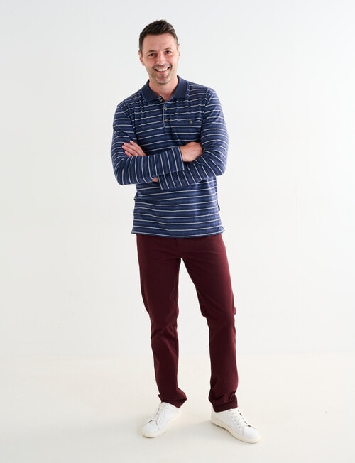 Chisel Yarn Dyed Stripe Long Sleeve Polo Shirt, Navy Marle product photo View 03 L