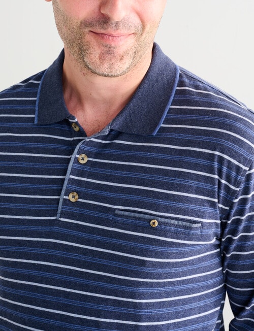 Chisel Yarn Dyed Stripe Long Sleeve Polo Shirt, Navy Marle product photo View 06 L