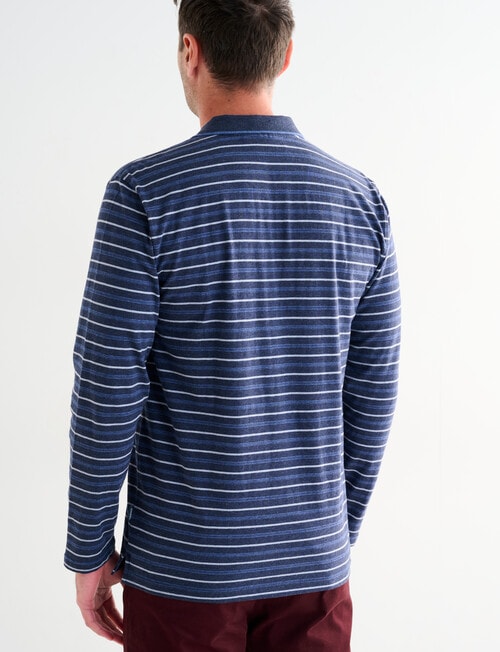 Chisel Yarn Dyed Stripe Long Sleeve Polo Shirt, Navy Marle product photo View 02 L