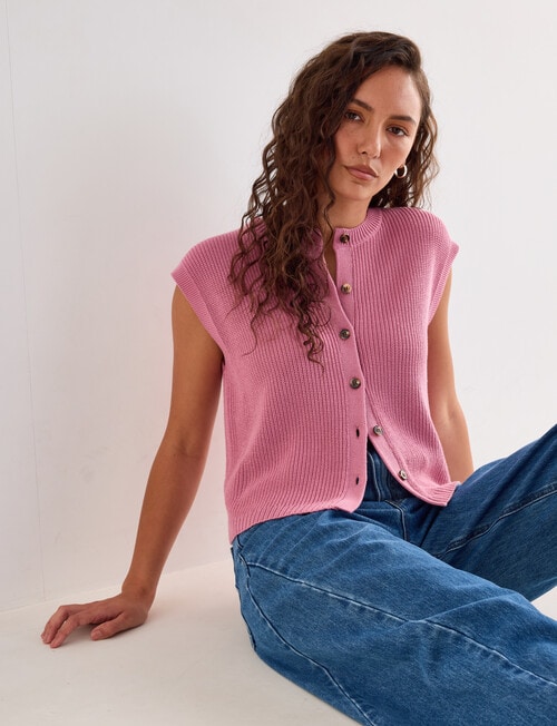 Mineral Theo Sleeveless Cardigan, Nostalgic Pink product photo