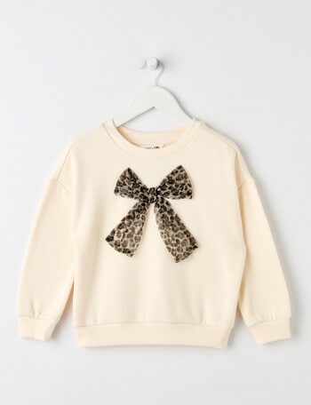 Mac & Ellie Animal Crew Neck Bow Sweatshirt, Natural product photo