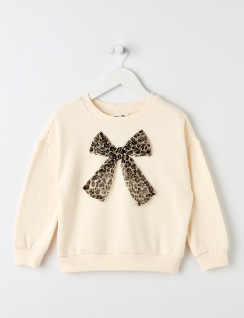 Mac & Ellie Animal Crew Neck Bow Sweatshirt, Natural product photo