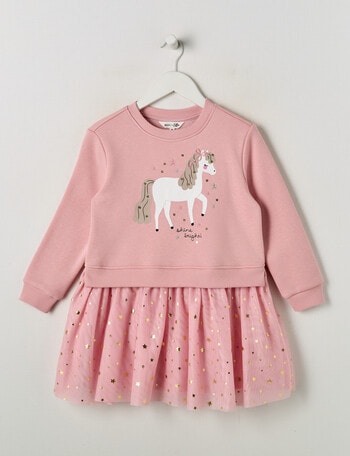Mac & Ellie Pony Long Sleeve Fleece Dress, Blush product photo