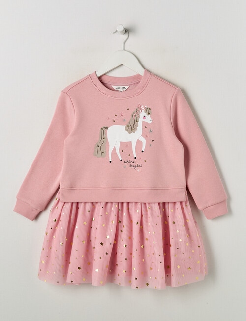 Mac & Ellie Pony Long Sleeve Fleece Dress, Blush product photo