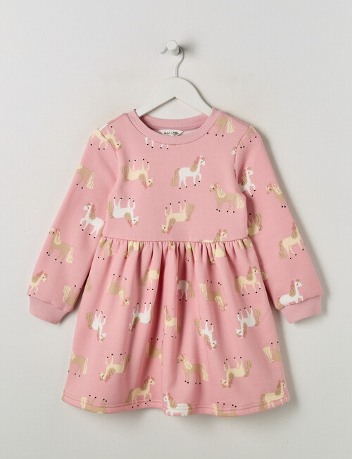 Mac & Ellie Ponies Long Sleeve Fleece Dress, Blush product photo