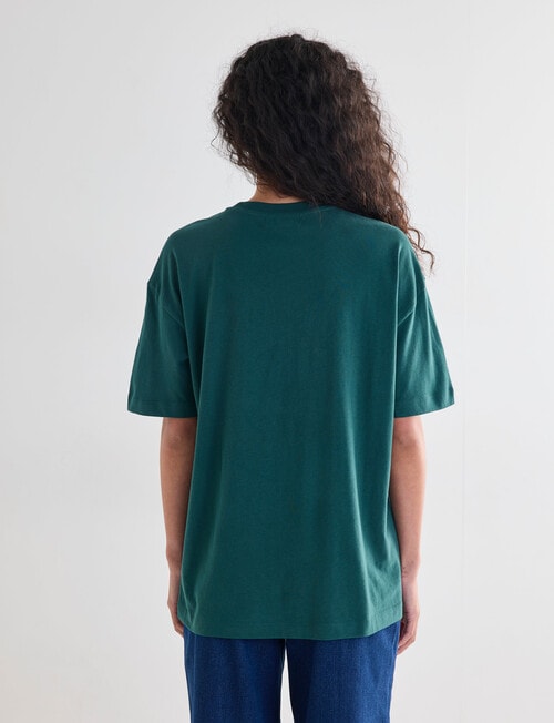 Denim Republic Boxy Embroidered Tee, Green product photo View 02 L