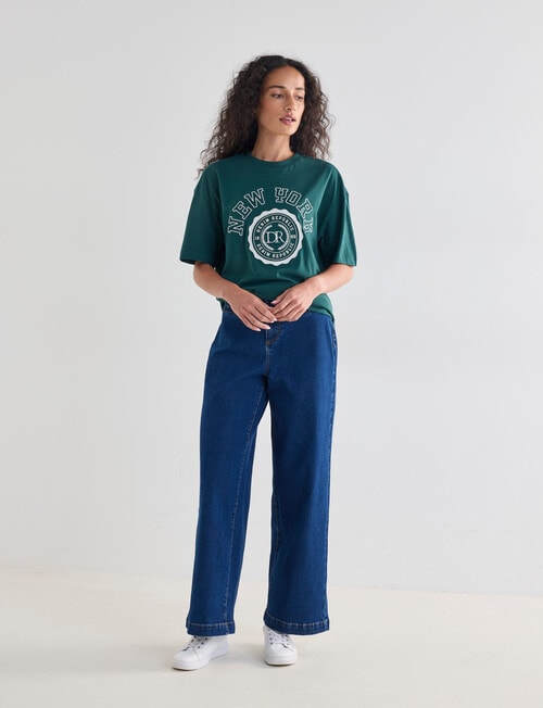 Denim Republic Boxy Embroidered Tee, Green product photo View 03 L