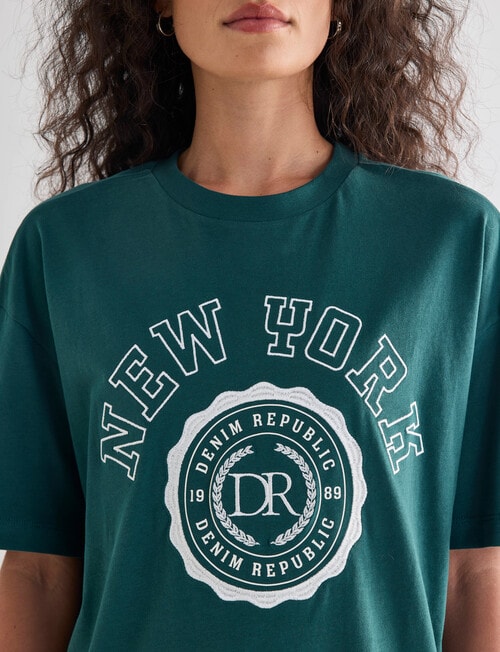 Denim Republic Boxy Embroidered Tee, Green product photo View 05 L