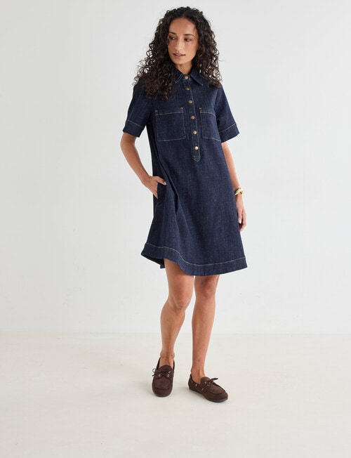 Denim Republic Denim A Line Dress, Indigo product photo View 03 L