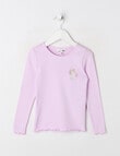 Mac & Ellie Embroidered Unicorn Long Sleeve Rib Tee, Lavender product photo