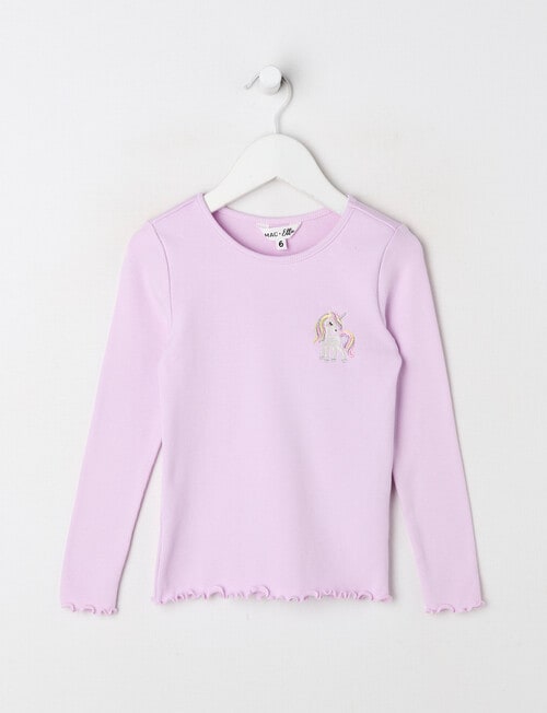 Mac & Ellie Embroidered Unicorn Long Sleeve Rib Tee, Lavender product photo
