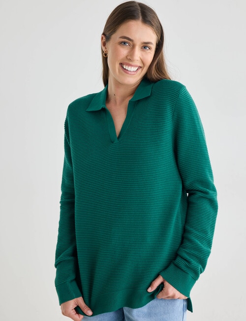 Zest Ribbed Collared Sweater, Evergreen product photo View 05 L