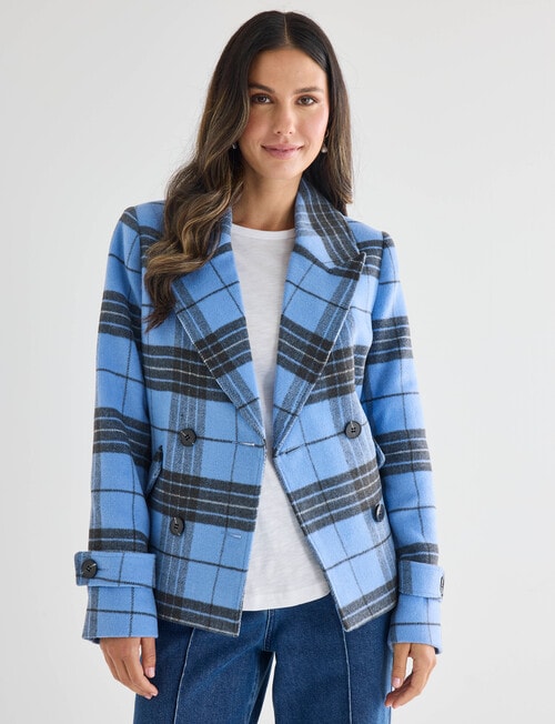 Whistle Check Pea Coat, Marina Blue product photo