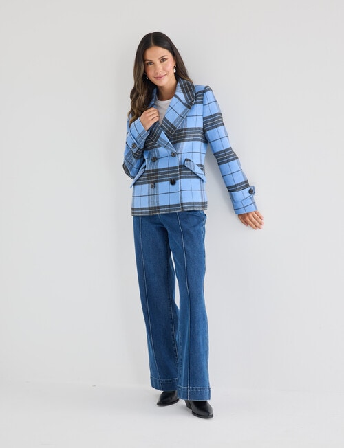 Whistle Check Pea Coat, Marina Blue product photo View 03 L