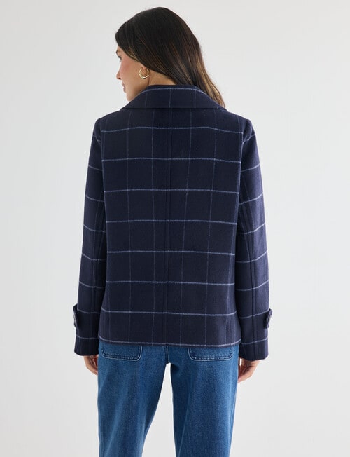 Whistle Check Pea Coat, Navy product photo View 02 L