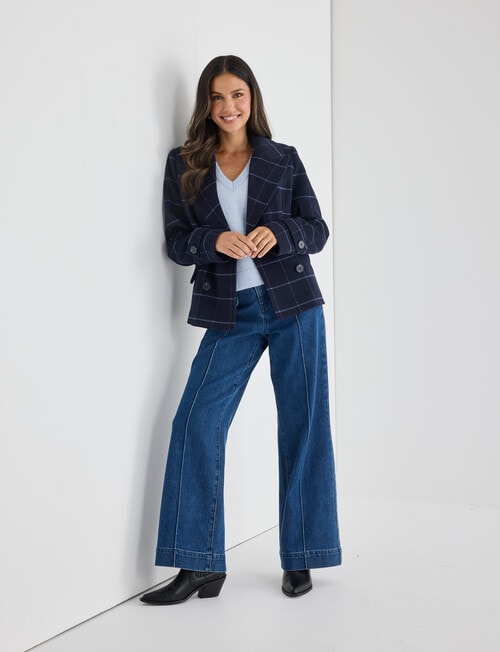 Whistle Check Pea Coat, Navy product photo View 03 L