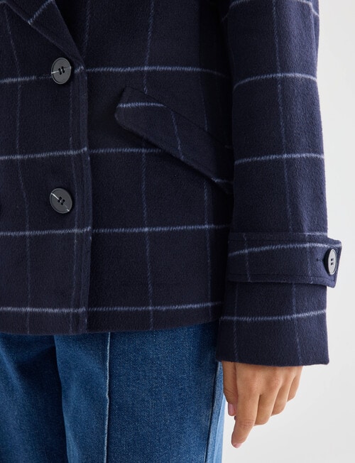 Whistle Check Pea Coat, Navy product photo View 06 L