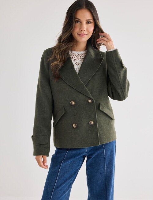 Whistle Pea Coat, Olive - Coats & Jackets
