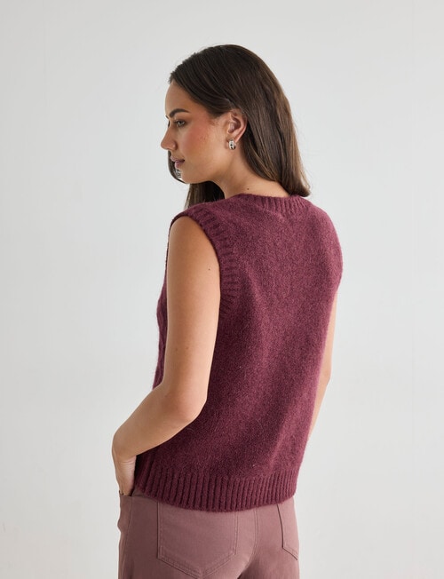 Zest Cable Knit Vest, Wine product photo View 02 L