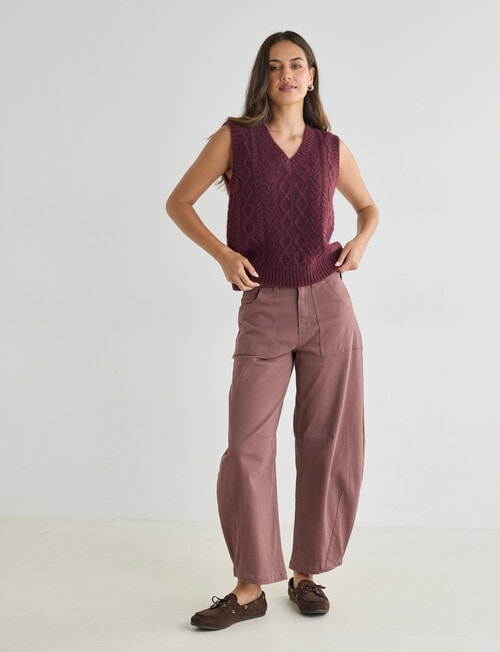 Zest Cable Knit Vest, Wine product photo View 03 L