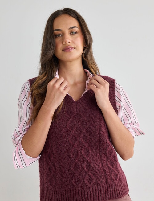 Zest Cable Knit Vest, Wine product photo View 05 L