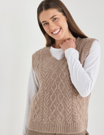 Zest Cable Knit Vest, Taupe product photo