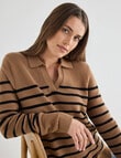 Zest Ribbed Collared Sweater, Taupe Stripe product photo