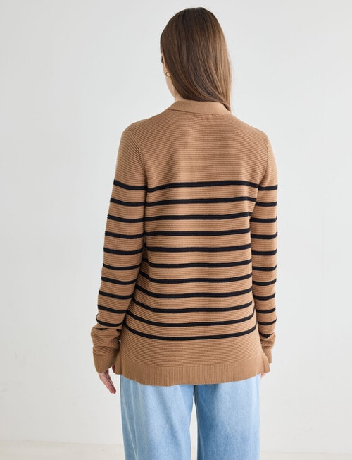 Zest Ribbed Collared Sweater, Taupe Stripe product photo View 02 L